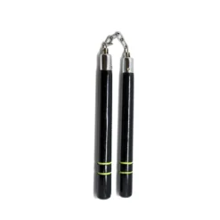 MA-C111 Nunchaku Round Black with Yellow Ring Chain 12"