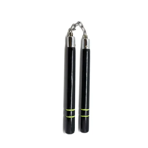 MA-C111 Nunchaku Round Black with Yellow Ring Chain 12"