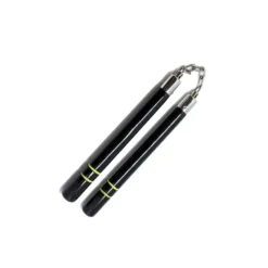 MA-C111 Nunchaku Round Black with Yellow Ring Chain 12″
