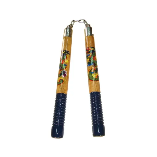 WOODEN B.B. ROUND CHAKU, 19 GROOVES BLUE HANDLE 12" - C121