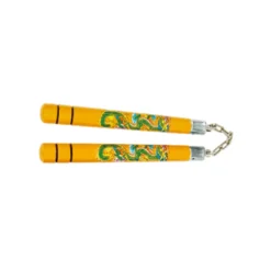 WOODEN B.B. ROUND CHAKU 12″ YELLOW W/DRAGON – C115