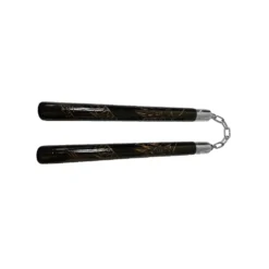 WOODEN B.B. ROUND CHAKU 12″BLACK W/CARVED DARGON – C118