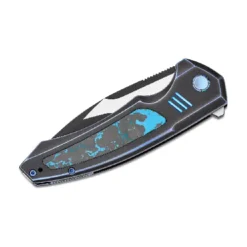 WE Hyperactive Blue / Black Titanium Handle With Arctic Storm Fat Carbon Fiber Inlay Black Stonewashed Vanax Blade, Satin Flat – WE23030-3