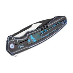 WE Hyperactive Blue / Black Titanium Handle With Arctic Storm Fat Carbon Fiber Inlay Black Stonewashed Vanax Blade, Satin Flat – WE23030-3