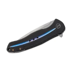 WE Kitefin Black Ti Handle With A Blue Groove On Presentation Handle Polished Bead Blasted CPM S35VN Blade – 2001E