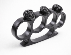 FAS Knuckle Dusters Black/Silver Skull – Heavy Duty Self Defence Knuckle Dusters