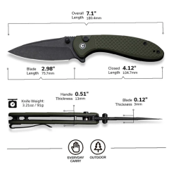 Civivi Faeger Flipper & Button Lock Knife OD Green G10 Handle-C24031-2