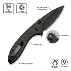 Civivi Faeger Flipper & Button Lock Knife OD Green G10 Handle-C24031-2