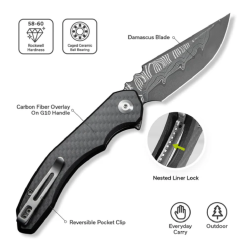 Civivi Bluetick Flipper Knife Carbon Fiber Overlay On Black G10 Handle  C23050-DS2