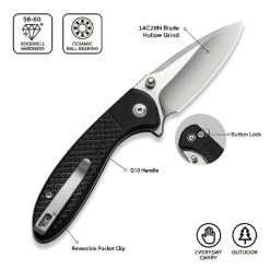 Civivi Faeger Flipper & Button Lock Knife Black C24031-1