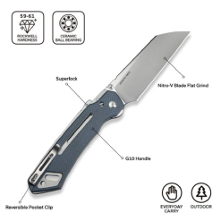 Civivi Buster FG Neutral Blue Thumb Stud & Superlock Knife G10 Handle C24052-2