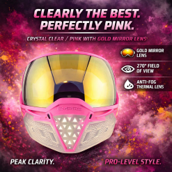 Empire EVS Goggle System – Crystal Clear/Pink with Gold Mirror Lens | Premium Paintball Vision
