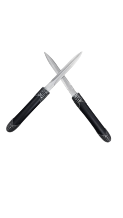 FAS3-4 DOUBLE KNIFE BLACK HANDLE SILVER BLADE  H5560 LARGE