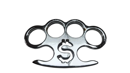 FAS7-6 KNUCKLE DUSTER THIN SILVER WITH DOLLAR SIGN