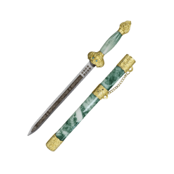 Small Gold & Green Katana Sword with Stand – Fas 3-11 1Pc Decorative Display Sword