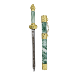 Small Gold & Green Katana Sword with Stand – Fas 3-11 1Pc Decorative Display Sword