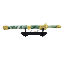 Small Gold & Green Katana Sword with Stand – Fas 3-11 1Pc Decorative Display Sword