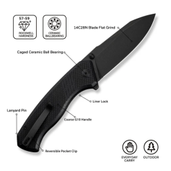 Civivi Placoid Flipper & Thumb Stud Knife C23079-1 – Black G10 Handle