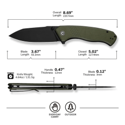 Civivi Placoid Flipper & Thumb Stud Knife C23079-3 – OD Green G10 Handle