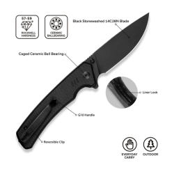 Civivi Merit Folding Knife C24012-1 – Black Stonewashed Drop Point Blade, Black G10 Handle