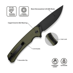 Civivi Merit C24012-2 OD Green G10 Handle Black Stonewashed Flipper Knife