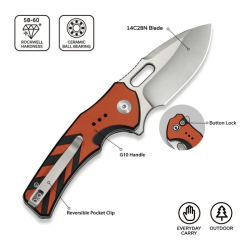 Civivi Vexron Button Lock Knife C24066-3 – Orange/Black G10 Handle