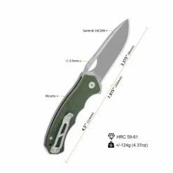 QSP Gorilla Liner lock, 14C28N stonewashed, Green micarta - QS153-C1