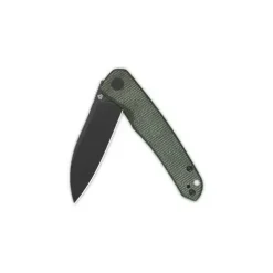 QSP Otter Liner lock, 14C28N black, Green micarta - QS140-E2