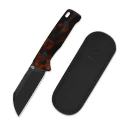 QSP Baby Penguin Fixed blade, 14C28N black stonewash, Tortoise resin, w/ Clip slip - QS130BP-B2