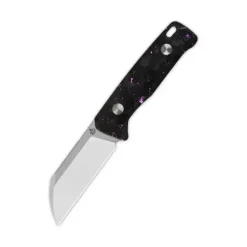QSP Baby Penguin Fixed blade, 14C28N 2 tone stonewash-satin, Purple shredded CF, w/ Clip slip - QS130BP-E1
