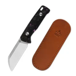 SP Baby Penguin Fixed blade, 14C28N 2 tone stonewash-satin, Purple shredded CF, w/ Clip slip - QS130BP-E1