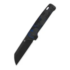 QSP Penguin V2 Liner lock, D2 black stonewash, Blue shredded CF overlay G10 - QS130V2-E2