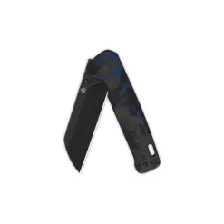 QSP Penguin V2 Liner lock, D2 black stonewash, Blue shredded CF overlay G10 - QS130V2-E2