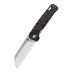 QSP Penguin V2 Liner lock, D2 stonewashed - satin, Red shredded CF overlay G10 - QS130V2-F1