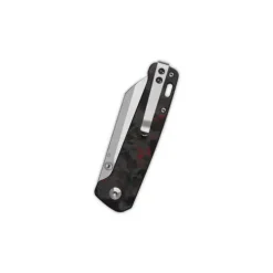 QSP Penguin V2 Liner lock, D2 stonewashed - satin, Red shredded CF overlay G10 - QS130V2-F1