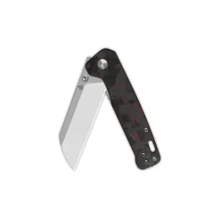 QSP Penguin V2 Liner lock, D2 stonewashed - satin, Red shredded CF overlay G10 - QS130V2-F1
