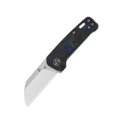 QSP Penguin Mini Liner lock, 14C28N Satin, shredded CF overlay G10 ( Blue ) - QS130XS-D1