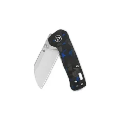 QSP Penguin Mini Liner lock, 14C28N Satin, shredded CF overlay G10 ( Blue ) - QS130XS-D1