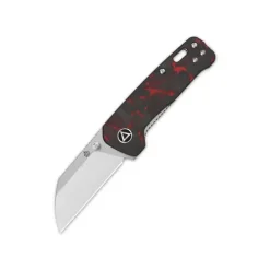 QSP Penguin Mini Liner lock, 14C28N Satin, shredded CF overlay G10 ( Red ) - QS130XS-E1