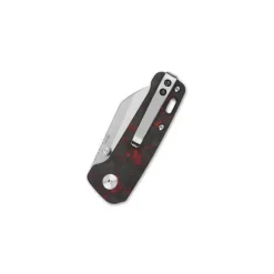 QSP Penguin Mini Liner lock, 14C28N Satin, shredded CF overlay G10 ( Red ) - QS130XS-E1