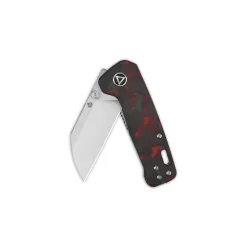 QSP Penguin Mini Liner lock, 14C28N Satin, shredded CF overlay G10 ( Red ) - QS130XS-E1