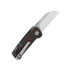 QSP Penguin Mini Liner lock, 14C28N Satin, shredded CF overlay G10 ( Red ) - QS130XS-E1
