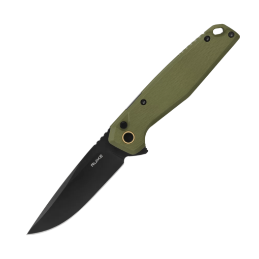 Ruike P873-G Folding Knife – Green Drop Point Blade, Micarta Handle, Button Lock