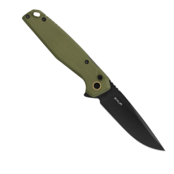 Ruike P873-G Folding Knife – Green Drop Point Blade, Micarta Handle, Button Lock