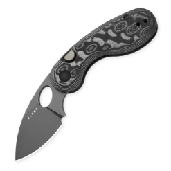 Kizer Microbe V2742A5– Vortex Pattern Micarta Handle, Button Liner Lock Folding Knife